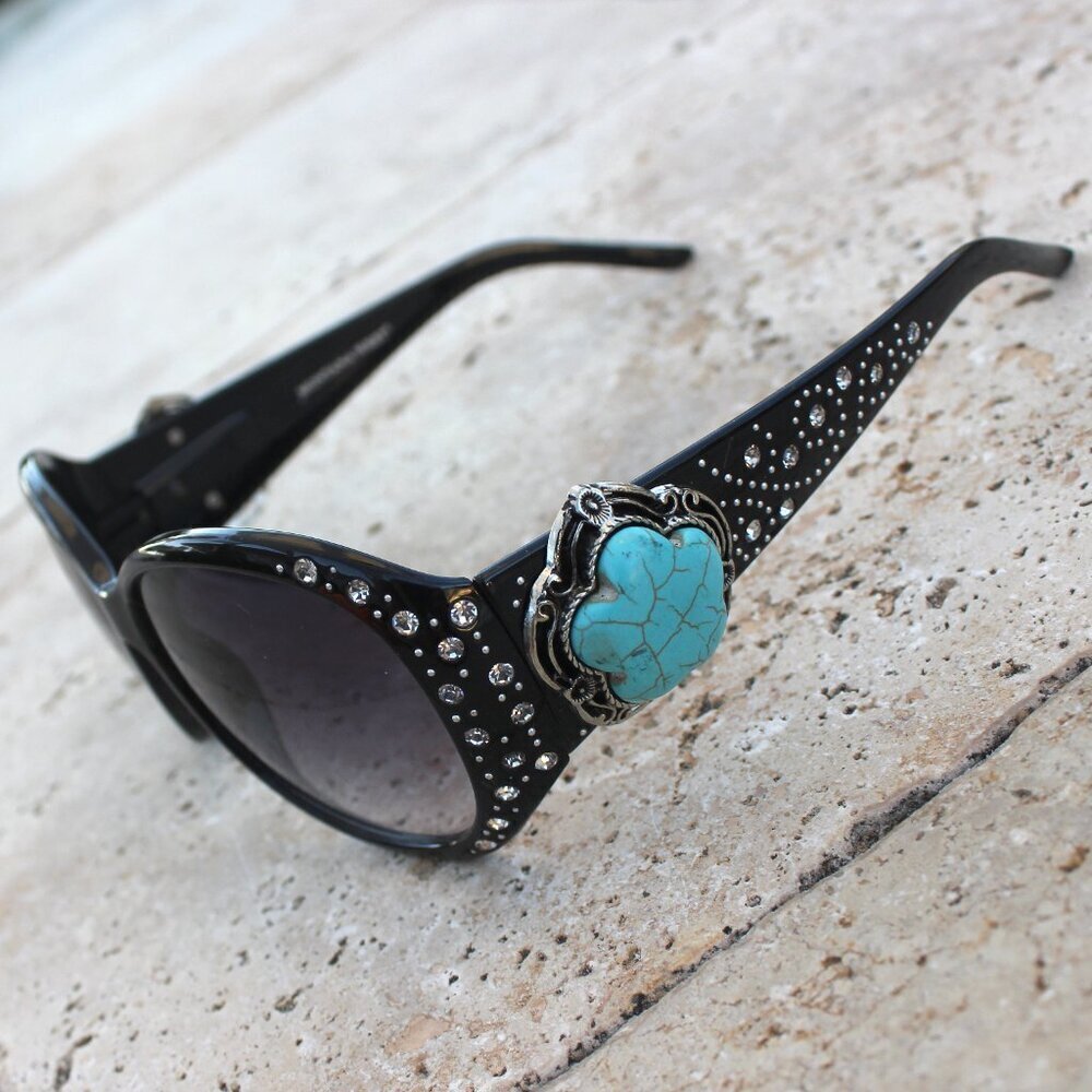 Montana West Sunglasses in Black w/Turquoise Flower Concho Accents - Picture 9 of 15